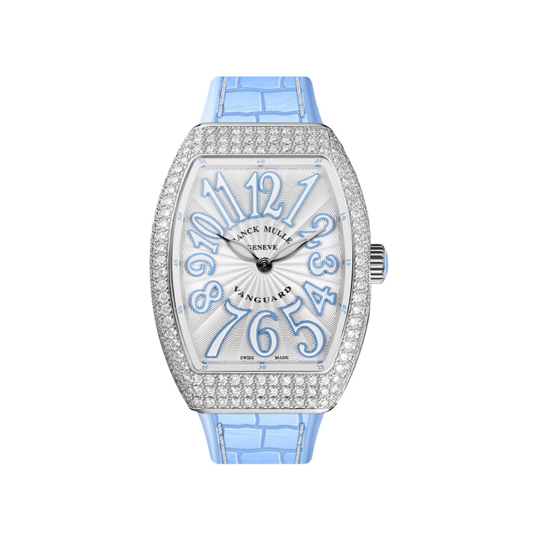 Franck Muller Vanguard V 32 QZ AC BL Quartz Diamond Bezel White Dial Ladies Watch