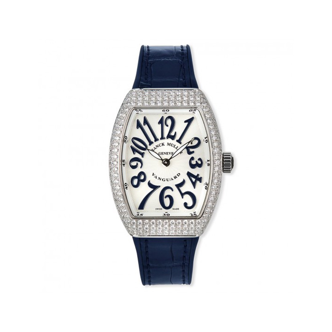 Franck Muller Vanguard V 32 QZ AC BU Quartz Diamond Bezel White Dial Ladies Watch