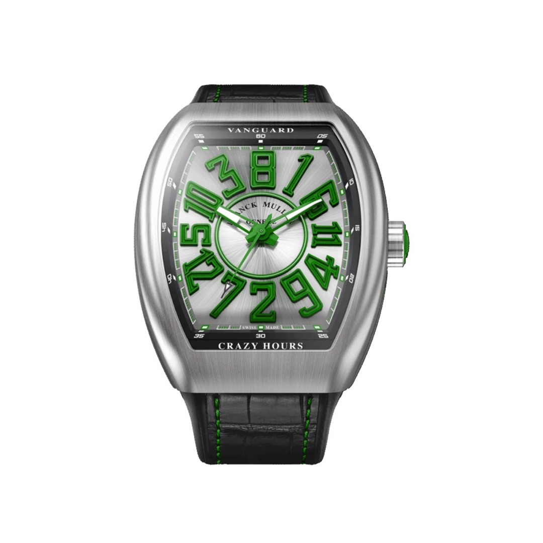 Franck Muller Vanguard V 45 CH AC VR Crazy Hours Silver & Green Dial Men’s Watch