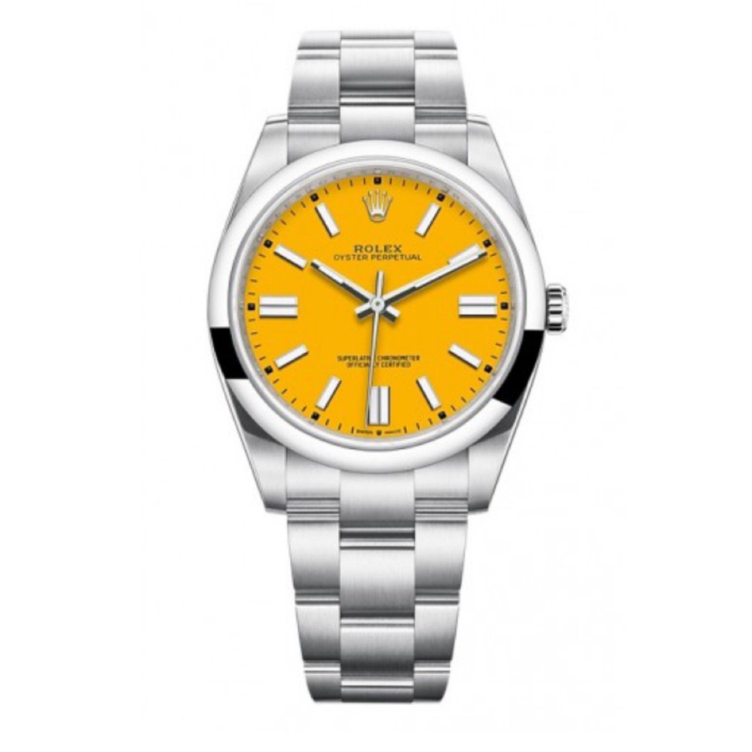 ROLEX OYSTER PERPETUAL STAINLESS STEEL YELLOW DIAL 41MM