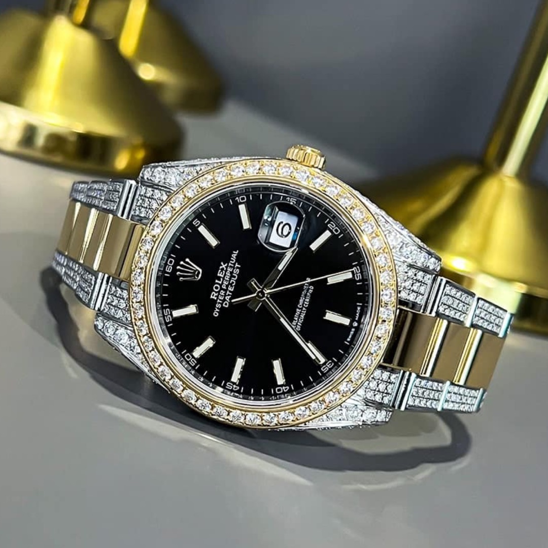 Rolex – Datejust 41 – Oystersteel & Yellow Gold – Oyster – Black Index Dial – Custom Diamond-Set