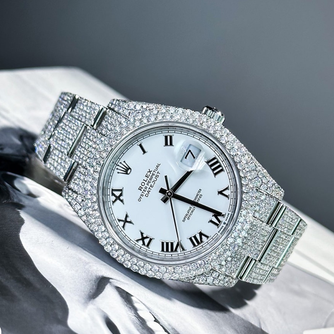 Rolex – Datejust 41 – Oystersteel – Oyster – White Roman – Custom Pavé Diamond-Set