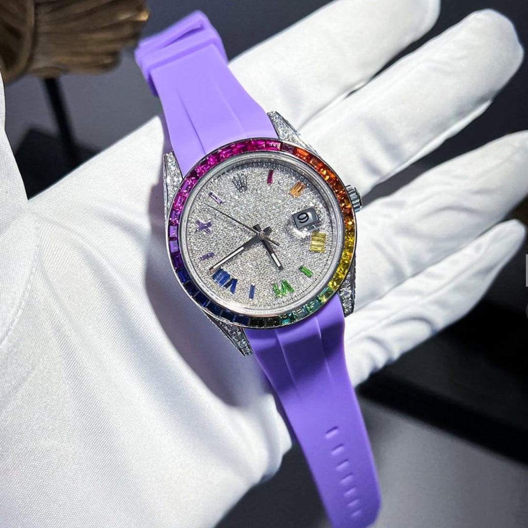 Rolex – Datejust 41 – Oystersteel – Oyster – Custom Diamond Set – “Covert” Rainbow Dial – Rainbow Bezel – Horus Purple