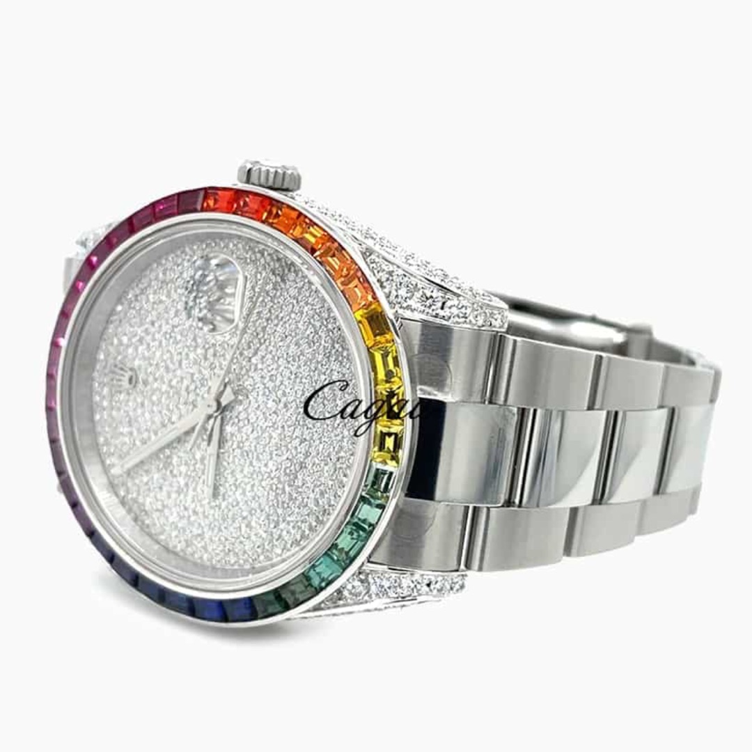 Rolex – Datejust 41 – Oystersteel – Oyster – Custom Rainbow Bezel & Diamond Case – “Covert” Dial