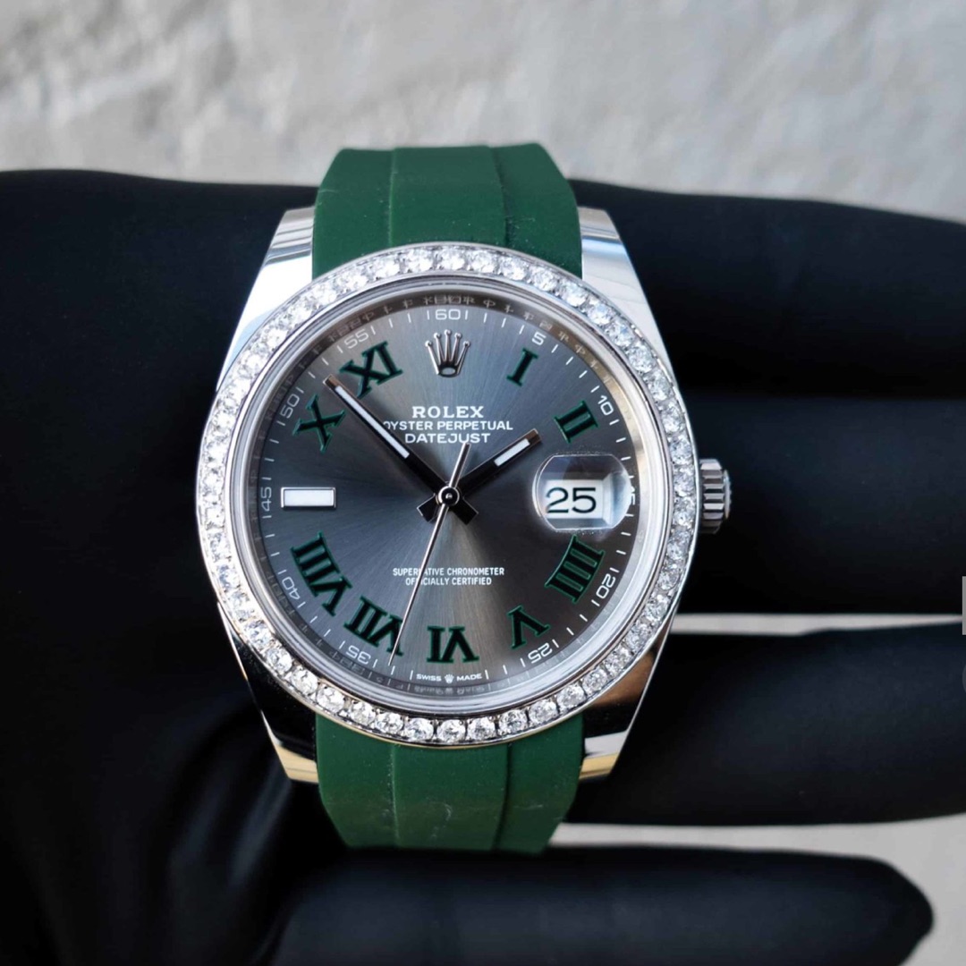 Rolex – Datejust 41 – Oystersteel – Oyster – Perpetual Movement – Custom Diamond Bezel – “Wimbledon Dial” – Horus Green
