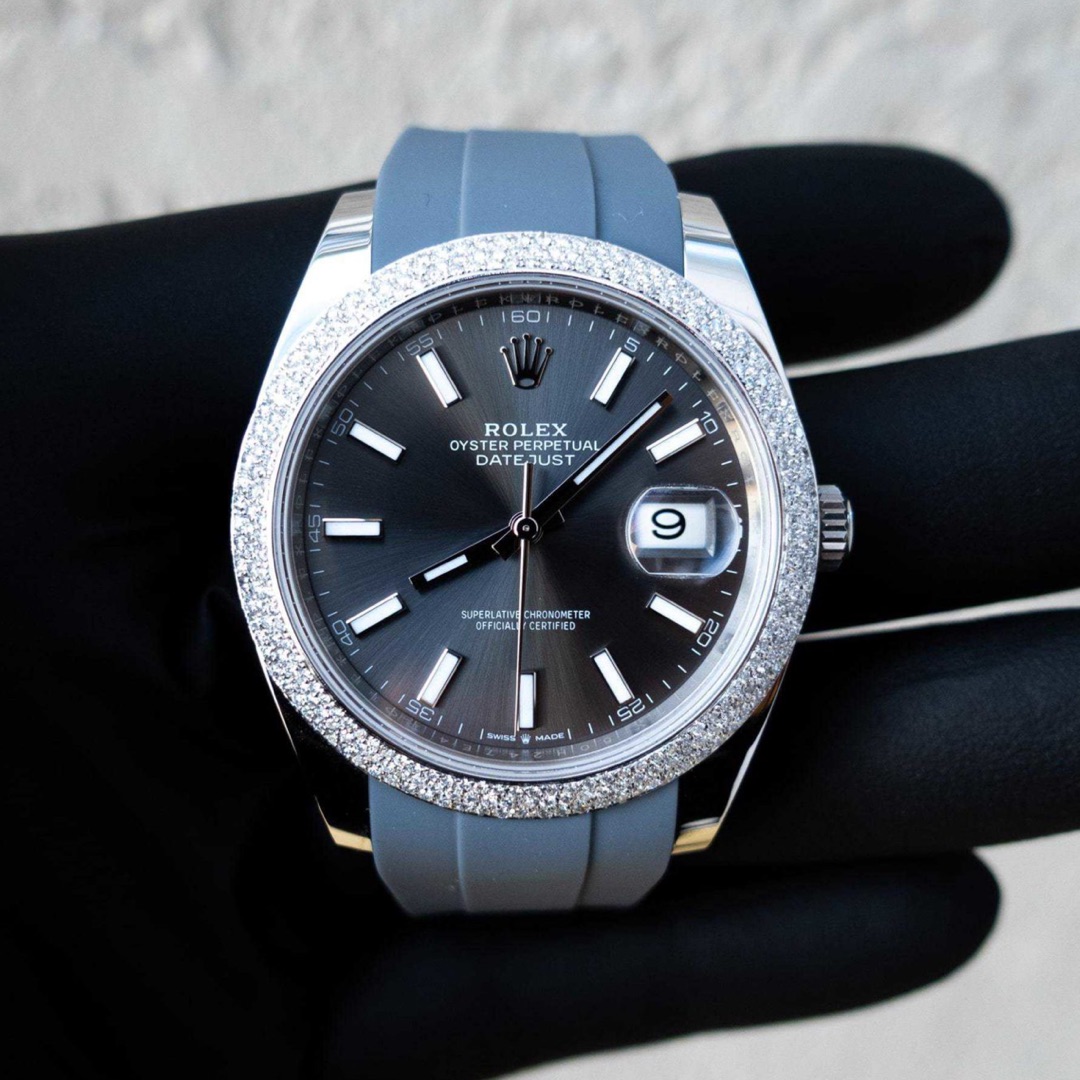 Rolex – Datejust 41 – Oystersteel – Oyster – Custom Diamond Set (Pavé Bezel) – Grey Rhodium Dial – Horus Grey
