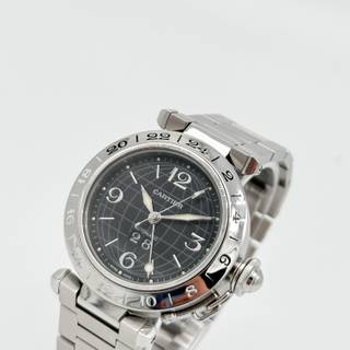 CARTIER PASHA C GMT STAHL 