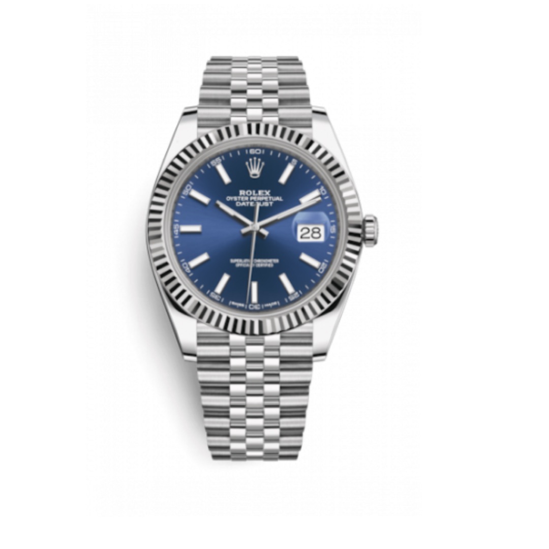 ROLEX DATE JUST II STAINLESS STEEL FLUTED BEZEL BLUE JUBILEE BRACELET 41MM