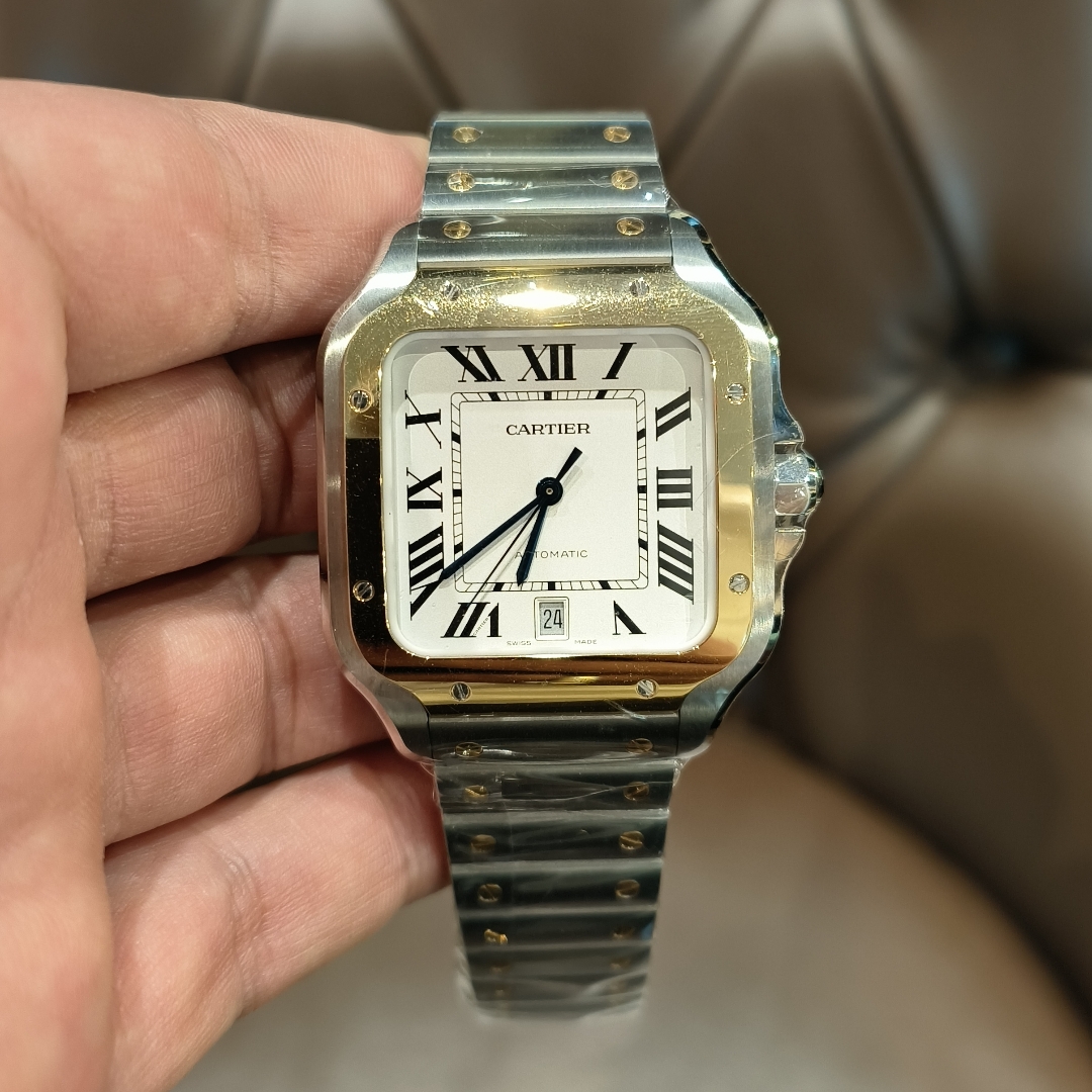 Cartier Santos Steel and Gold Large White 