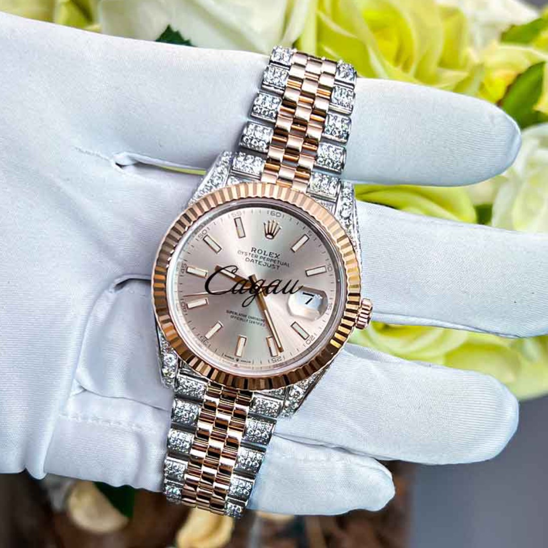 Rolex – Datejust 41 – Oystersteel & Everose Gold – Jubilee – Sundust Dial – Custom Diamond-Set