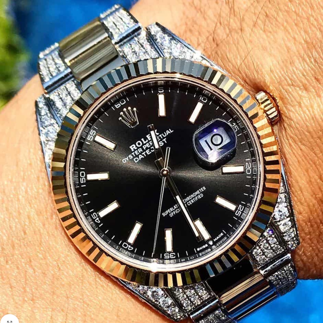 Rolex – Datejust 41 – Oystersteel & Yellow Gold – Oyster – Black Dial – Custom Diamond-Set