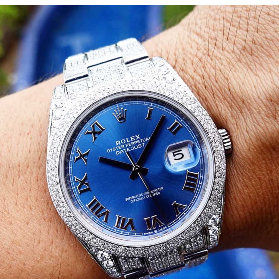 Rolex – Datejust 41 – Oystersteel – Oyster – Azzurro Dial – Custom Diamond-Set (Pavé Bezel)
