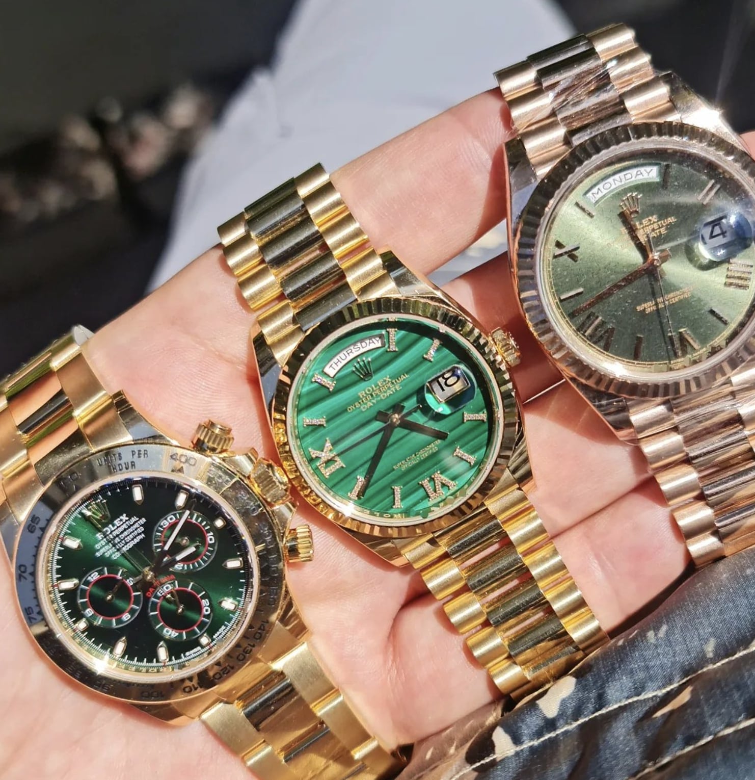 ROLEX DAYTONA & DAY DATE 36 MALACHITE YG VS DD40 